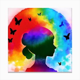 Silhouette Of A Girl With Butterflies 8 Canvas Print