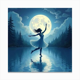 Watercolor Dancer In Tranquil Moonlit Lake 1 Canvas Print