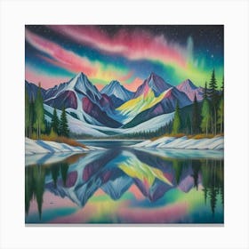 Aurora Over Snow Capped Peaks A Tranquil Mountain Reflection (3) Canvas Print