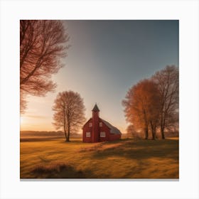 Red Church At Sunset Canvas Print