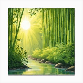 A Stream In A Bamboo Forest At Sun Rise Square Composition 43 Canvas Print