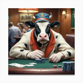 Cow Playing Poker 1 Canvas Print