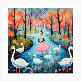 Girl With Swans Canvas Print