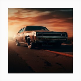 Classic Muscle Car At Sunset Canvas Print