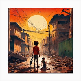 Masterpiece striking award winning fine art vector illustration, many children hurt vulnerable, in war dystopian destruction 16 k Canvas Print