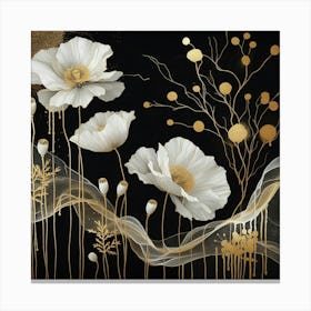Gold White Poppies 1 Canvas Print