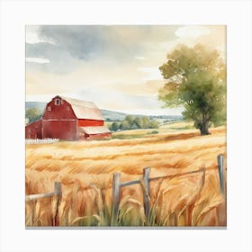 Red Barn In The Field 1 Canvas Print