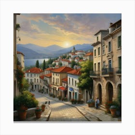 Greek town at Sunset Canvas Print