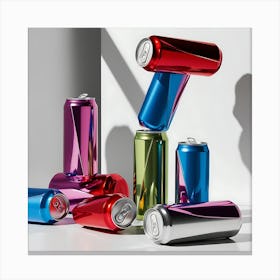 Visually striking, creative design featuring colorful cans with sleek, metallic surfaces.1 Canvas Print