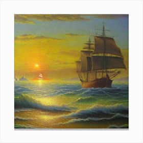 Sailing Ship At Sunset Canvas Print