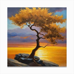 Lone Tree At Sunset 3 Canvas Print