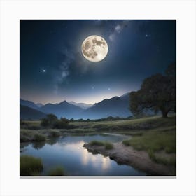 Full Moon Over The Mountains Paintings Art Print Canvas Print