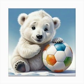 Polar Bear With Soccer Ball Canvas Print