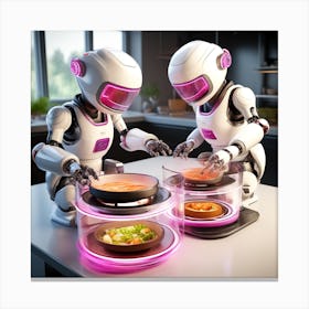 Robots Cooking In The Kitchen Canvas Print
