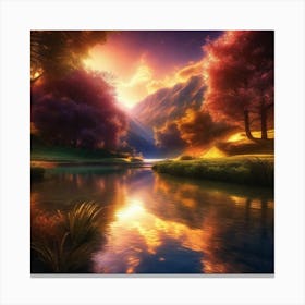 Sunset Over A River 2 Canvas Print