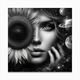 Sunflower Girl In Space 1 Canvas Print