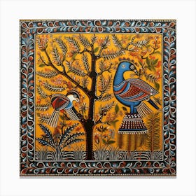 Bird In A Tree Madhubani Painting Indian Traditional Style 1 Canvas Print