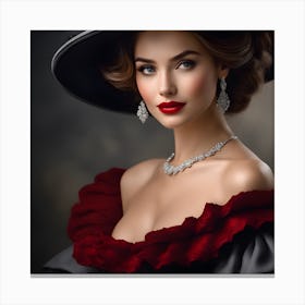 Victorian Woman In Black Hat Canvas Print