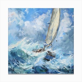 Sailboat In Rough Seas Canvas Print