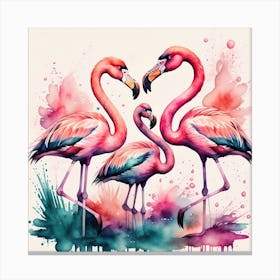 Watercolor Flamingos Print Canvas Print