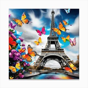Butterflies On The Eiffel Tower 2 Canvas Print