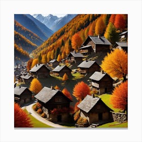 Autumn Village In The Alps 1 Canvas Print