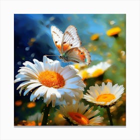 Butterfly On Daisies 1 Canvas Print