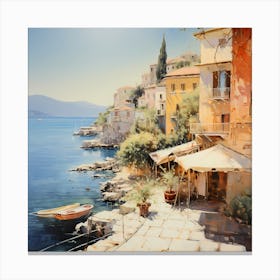 Golden Riviera: Watercolour Symphony of Coastal Radiance Canvas Print