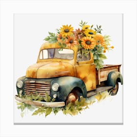 Vintage Truck With Sunflowers Canvas Print