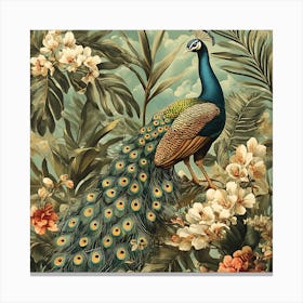 Peacock In The Garden Canvas Print