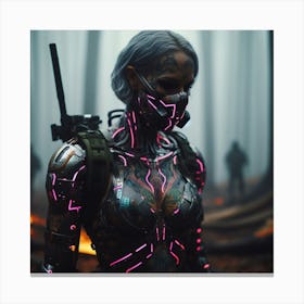 Cyberpunk Woman In The Woods Canvas Print