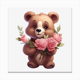 Teddy Bear With Roses 8 Canvas Print