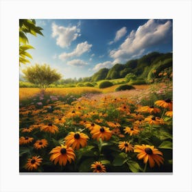 Sunflowers In A Field Canvas Print