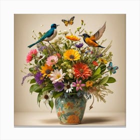 Birds In A Vase Canvas Print