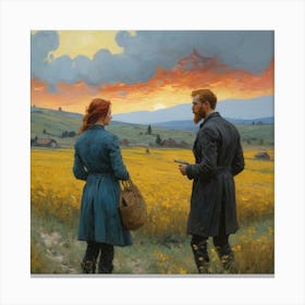 Couple In A Field, Vincent Van Gogh Style Canvas Print