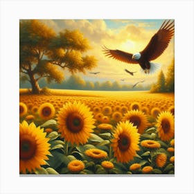 Sunflowers And Eagle Canvas Print