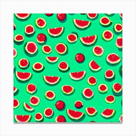 Watermelon Slices On Green Background Canvas Print