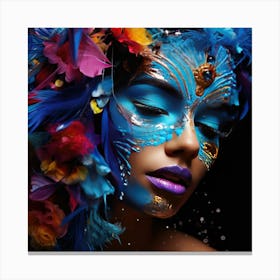 Beautiful Woman With Colorful Feathers Canvas Print
