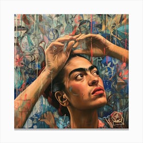 Battling Mental Health. Frida Kahlo Style Self Portrait. 2 Canvas Print