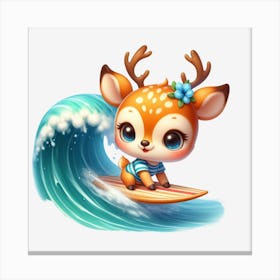 Cute Deer Surfing Canvas Print