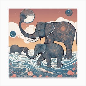 Elephants In The Water Canvas Print