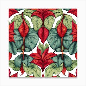 Seamless Pattern With Red And Green Leaves Canvas Print