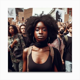 Black Woman Protesting In The Street Canvas Print