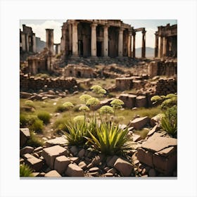 Flowers In Old Crashed City Canvas Print