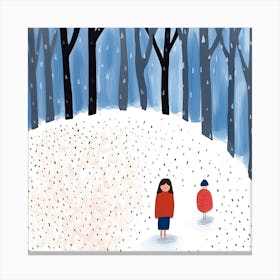 Winter Snow Scene, Tiny People And Illustration 6 Canvas Print
