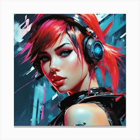 Girl With Headphones Canvas Print