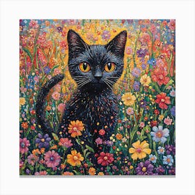 Black Cat In A Flower Field 4 Canvas Print