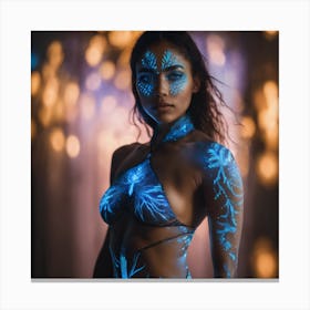 Warrior woman with neon body art Canvas Print