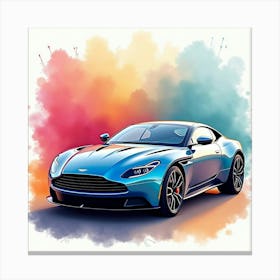 Aston Martin Db11 Amr In A Vibrant, Colorful Watercolor Backdrop, No Logos Canvas Print