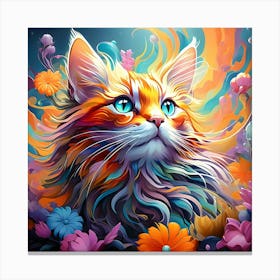 Colorful Cat With Blue Eyes 1 Canvas Print